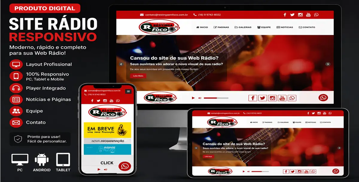 SITE RÁDIO RESPONSIVO PRO 2026 – Sistema Completo para Web Rádio